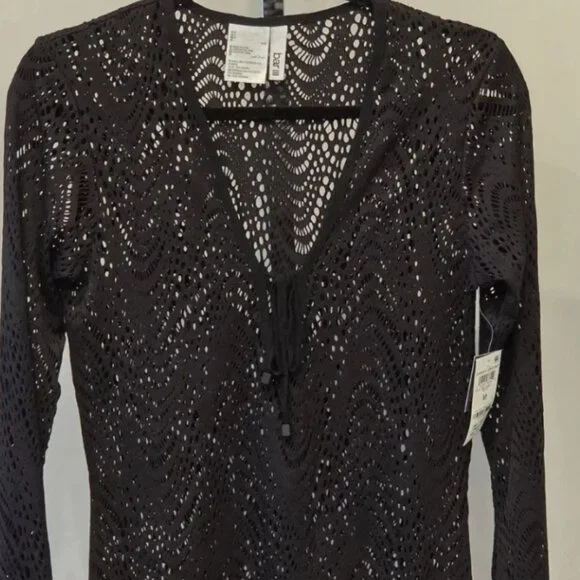 Bar Iii Women's Crochet Plunge-Neck Cover-up Swim Dress Black Size M 22228 - Picture 3 of 3